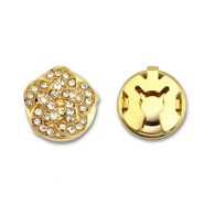 Eco-brass&reg; metal button covers zirconia flower Gold-Crystal