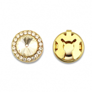 Eco-brass&reg; metal button covers zirconia round Gold-Crystal