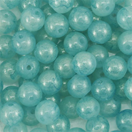 8 mm glass beads with glitters Turquoise Blue-Gold