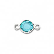 Stainless steel findings connector round Silver-Aquamarine Blue