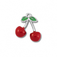 Stainless steel charms cherries Silver-Red-Green