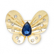 Brooches butterfly Gold-Dark Blue-Transparent