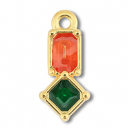 DQ European metal charms rectangle with rhombus Gold (Nickelfree)-Orange-Green
