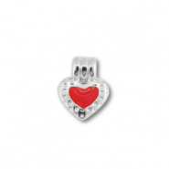 DQ European metal charms heart Antique Silver (Nickelfree)-Red
