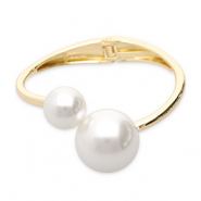 Metal bracelets with imitation pearls Gold-White