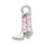 Stainless steel charms cowboy boot Silver-Pink