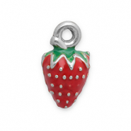 Stainless steel charms strawberry Silver-Red-Green