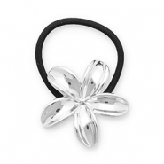 Hair accessories hair tie with metal flower Silver-Black