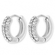 Stainless steel earrings / earpins creoles with strass Silver-Transparent