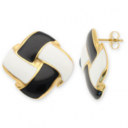 Stainless steel earrings / earpins square Gold-Black-White