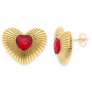 Stainless steel earrings / earpins heart Gold-Red