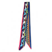 Bandana scarf with horses Blue-Red-Yellow