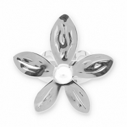 Stainless steel rings flower with pearl Silver-White