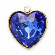 Stainless steel charms facet heart Gold-Dark Blue