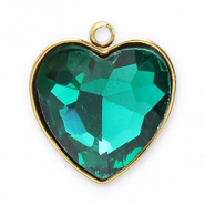 Stainless steel charms facet heart Gold-Dark Green