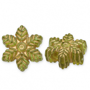 Acrylic beads snowflake Olive Green-Gold