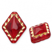 Acrylic beads rhombus Red-Gold