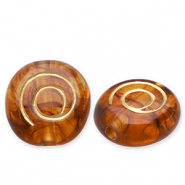 Acrylic beads disc Cognac Brown-Gold