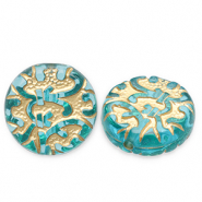 Acrylic beads disc Teal Blue-Gold