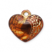 Acrylic charms heart Cognac Brown-Gold