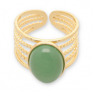 Stainless steel rings with natural stone Gold-Jade Green