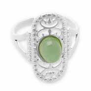 Stainless steel rings with natural stone Silver-Jade Green
