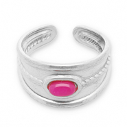 Stainless steel rings with natural stone Silver-Magenta