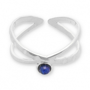 Stainless steel rings with natural stone Silver-Dark Blue