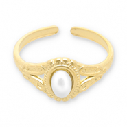Stainless steel rings pearl Gold-White