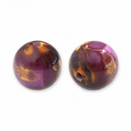 Resin beads with glitter 12mm Purple-Gold