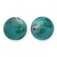 12 mm acrylic beads round Teal Green-White