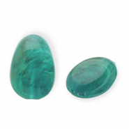 Acrylic beads egg-shaped Teal Green-White