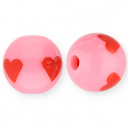 12 mm acrylic beads with hearts Pink-Red