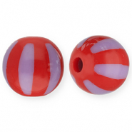 12 mm acrylic beads with stripes Red-Lilac