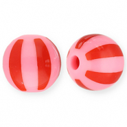 12 mm acrylic beads with stripes Pink-Red
