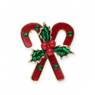 Brooches candy canes with Christmas greenery Gold-Red-Green