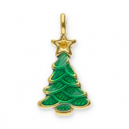 Stainless steel charms Christmas tree Gold-Green