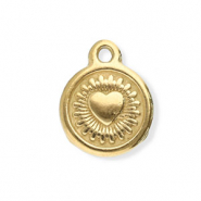 Stainless steel charms round with heart Gold