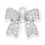 Stainless steel charms bow with strass Silver-Transparent
