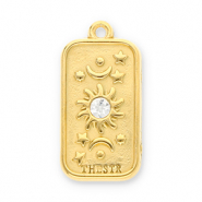 Stainless steel charms sun, moon and stars with strass Gold-Transparent