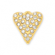 Stainless steel charms heart with strass Gold-Transparent