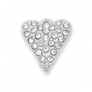 Stainless steel charms heart with strass Silver-Transparent