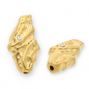 Stainless steel beads irregular with strass Gold-Transparent