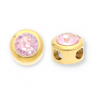 Stainless steel beads disc with strass Gold-Light Pink