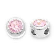 Stainless steel beads disc with strass Silver-Light Pink