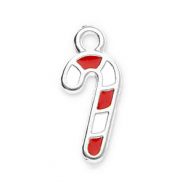 DQ European metal charms candy cane Antique Silver-White-Red (Nickelfree)