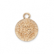 Metal charms round with flower Gold