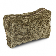 BY31&reg; Pouch velvet with stitched circles Olive Brown