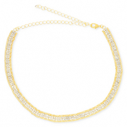 Brass TQ metal choker with strass Gold-Crystal