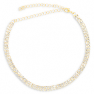 Brass TQ metal choker with strass Gold-Crystal